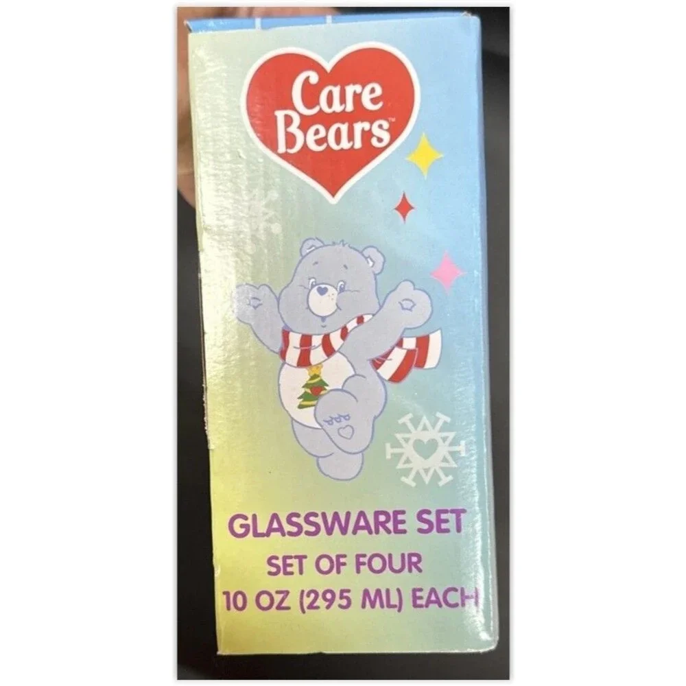 CARE BEARS Christmas Holiday Set Of 4 Glasses 10oz Glass Cups NEW